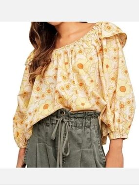 Free People Miss Daisy Printed Floral Top Sz.M